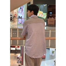 新款文艺慵懒日系百搭夏季痞帅条纹假两件衬衫男C90，男装衬衫，星座1116A（原606A-3）
