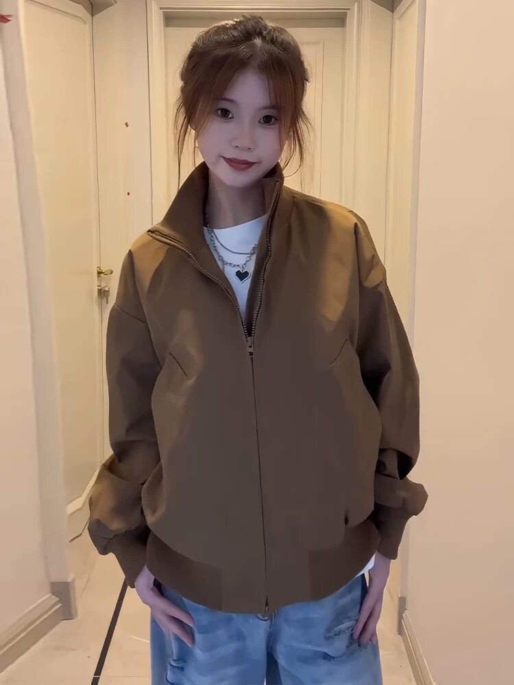 现货26春装美拉德立领飞行夹克纯色复古廓形高街棒球服外套,男装夹克,电商A486-1