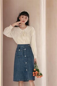 春季上衣+超牛仔半裙图片