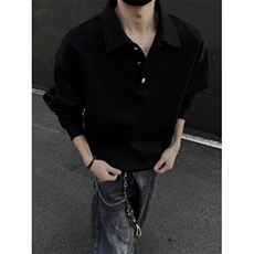 日系复古简约POLO翻领卫衣男女潮牌boxy基础百搭宽松休闲长袖上衣，男装卫衣，星座506A