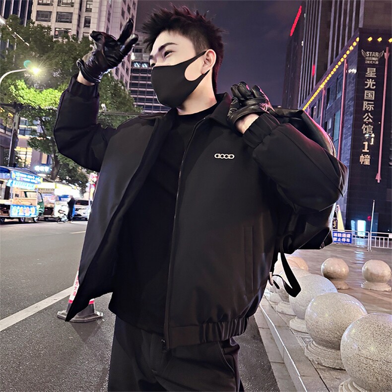 B42/P128控168冬季行政棉服男士翻领简约金属装饰棉衣外套黑首1,男装棉衣,星座305B