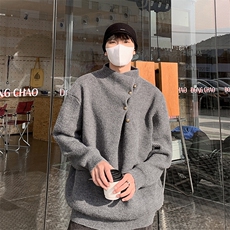 秋冬款男立领套头毛衣单排扣褶皱本命年红针织衫外套M6531P65，男装针织衫/毛衣，星座1013-1