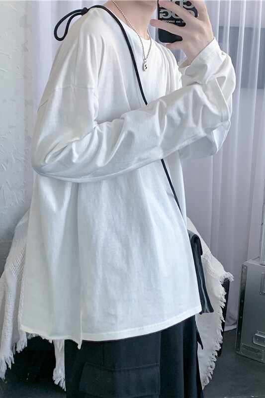 910A-B9秋装新款纯色T恤男女打底衫不规则设计百搭长袖潮,男装T恤,星座910A