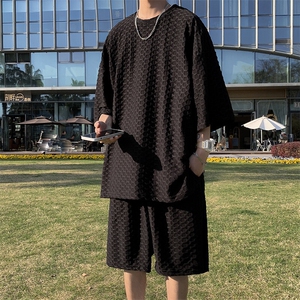 C521P52男生青年纯色百搭休闲套装短袖T血短裤户外运动休闲