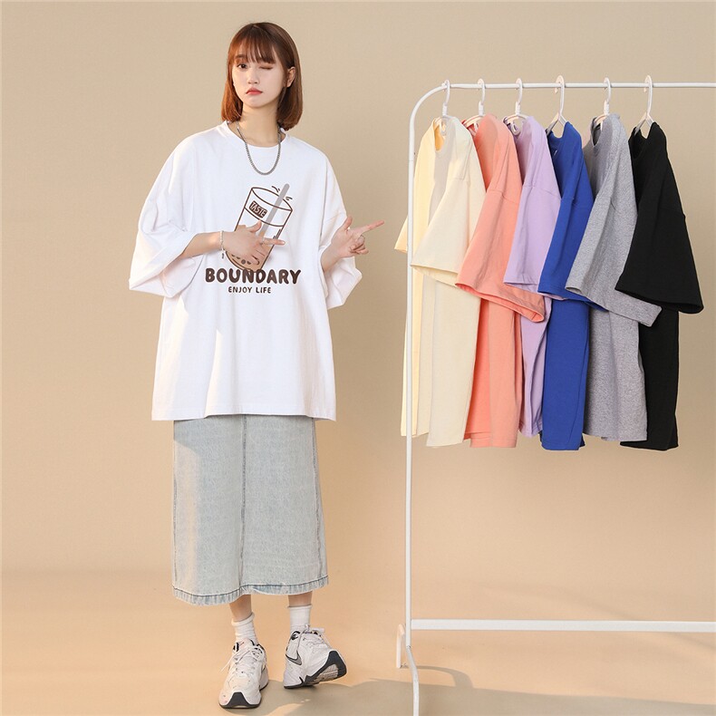 港风2026夏季新品奶茶印花圆领休闲七分袖短袖T1094P25----控38,男装T恤,A247A