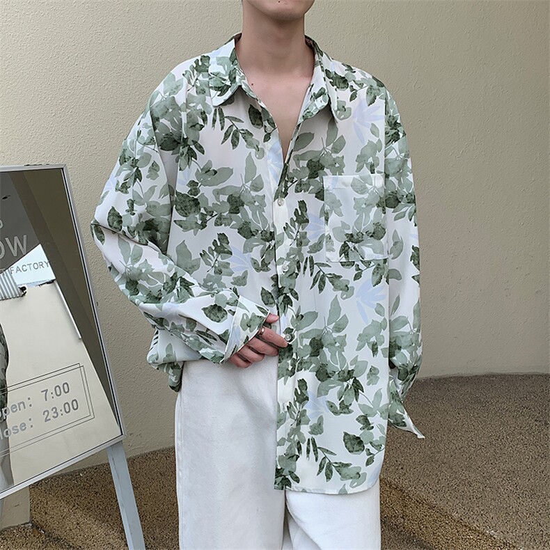 春季新款风水墨画冰丝长袖衬衫男士上衣潮225-2-CS703-P40,男装衬衫,星座225-2