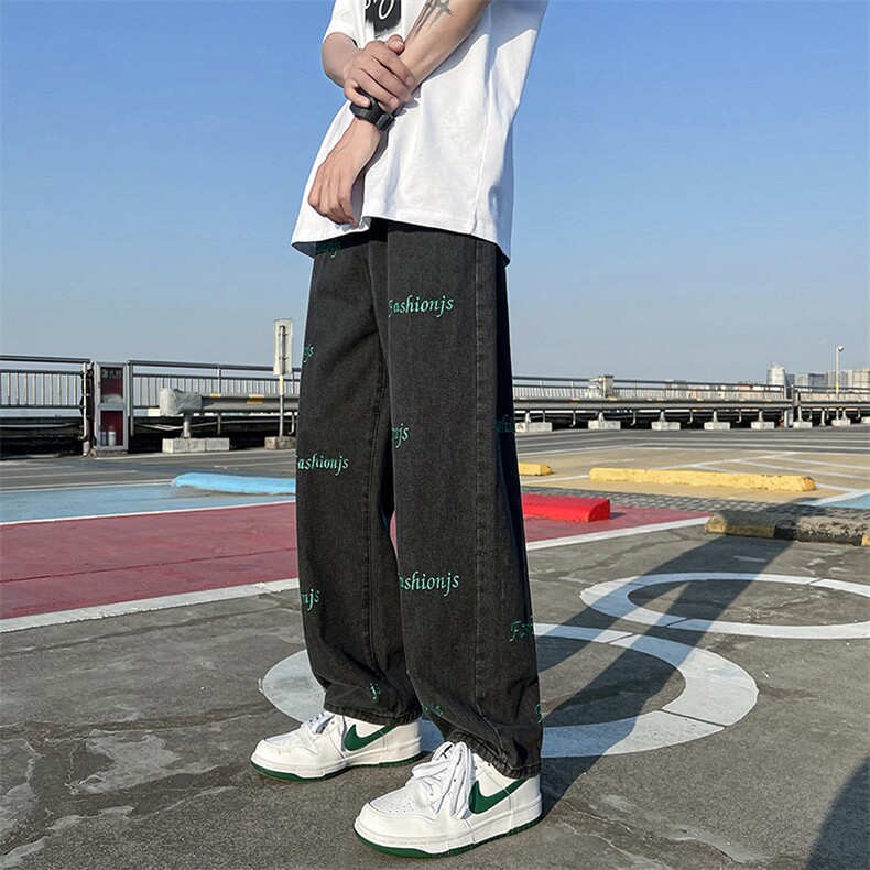 美式vibe裤子男高街ins潮牌浅色牛仔裤直筒春夏阔腿裤N01229-P43,男装牛仔裤,星座308B-1