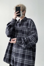 现货格子衬衫宽松半袖长袖衬衣KD614-P5073，男装T恤，电商D312-1