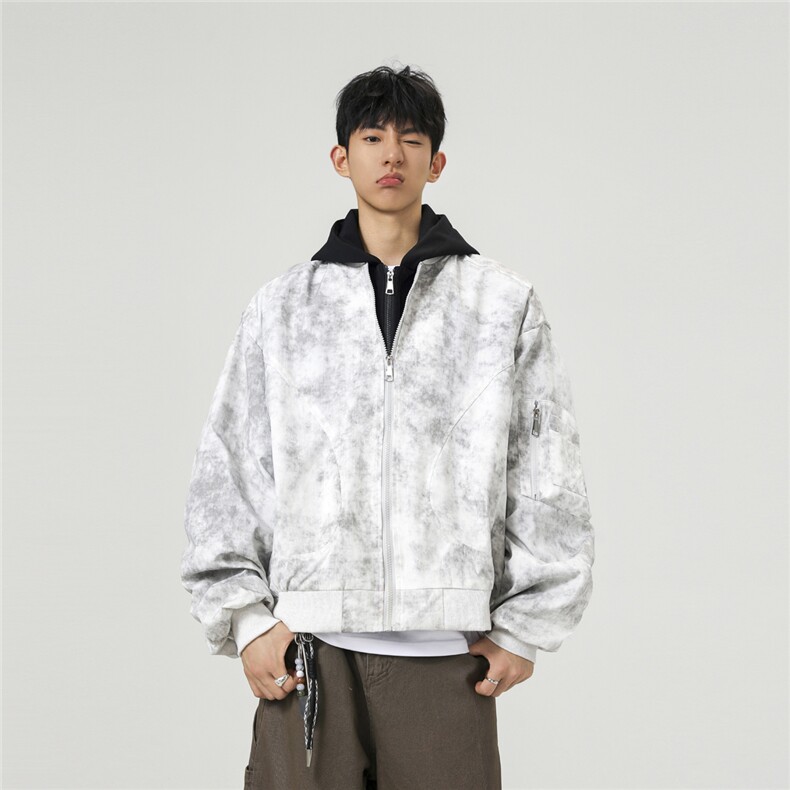 可二开假两件扎染大码M-5XL飞行夹克聚酯纤维JK78093P85控128图片