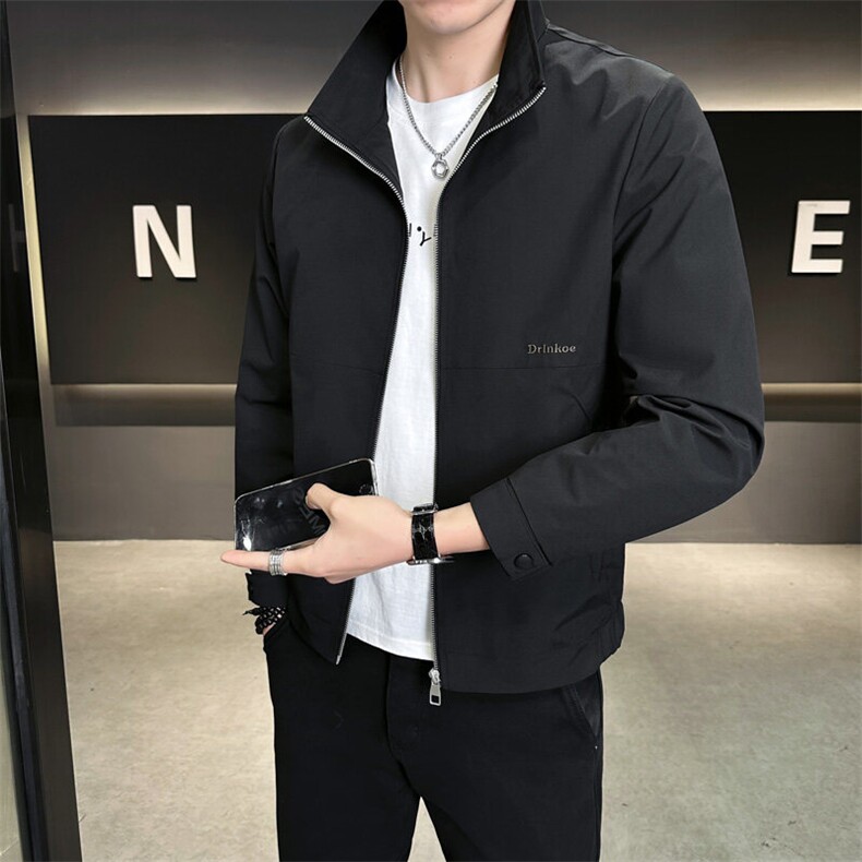 夹克男翻领韩版修身轻商务纯色刺绣外套A329-JK5086-P95，男装夹克，电商A329