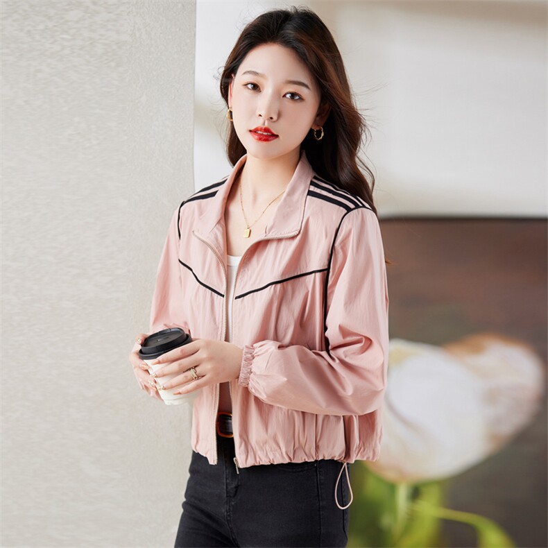 《现货新品》三条杠抽绳拼接时尚休闲短外套,女装短外套,天丽