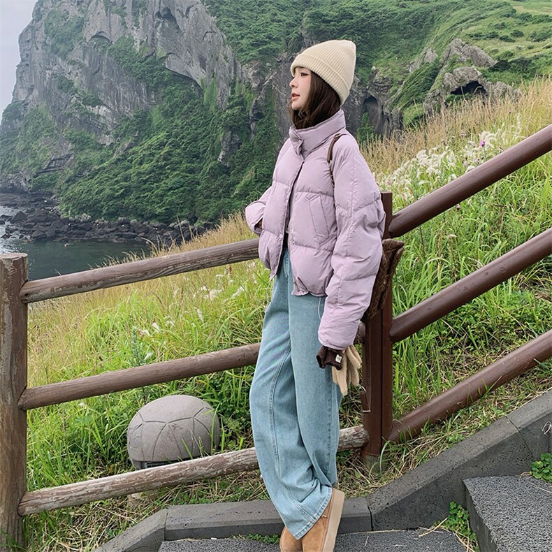 韩系紫色短款羽绒服女冬2024新款学院风减龄设计感加厚面包服外套,女装羽绒服,浙宝285（原212）
