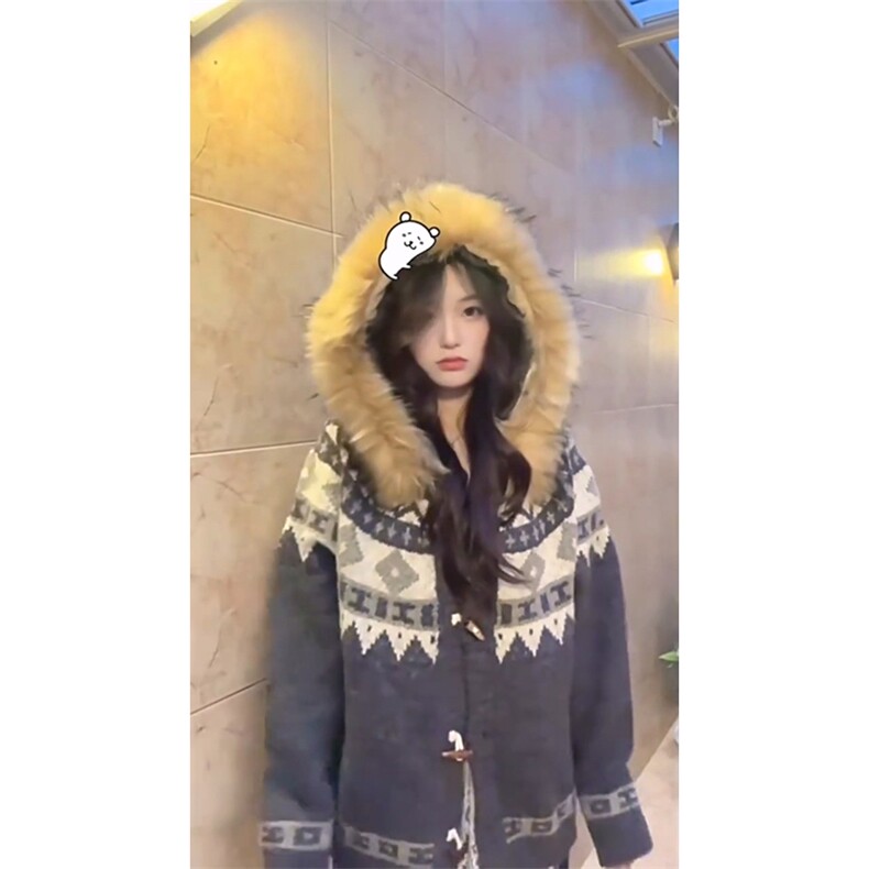重磅北极绒座山雕大毛毛领毛衣外套冬美式复古休闲慵懒风针织开衫,男装针织衫/毛衣,电商A486