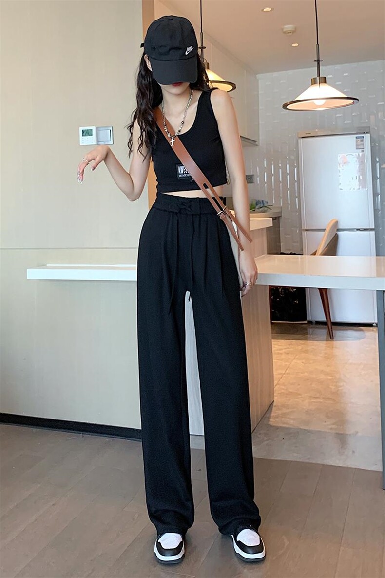 灰色运动裤女24秋季高腰直筒显瘦休闲卫裤ins网红阔腿裤,女装休闲裤,梦白服饰厂