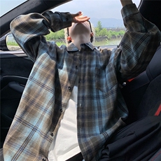 现货~格子大码长袖衬衫C5908/特P23蓝棕格，男装衬衫，电商A094