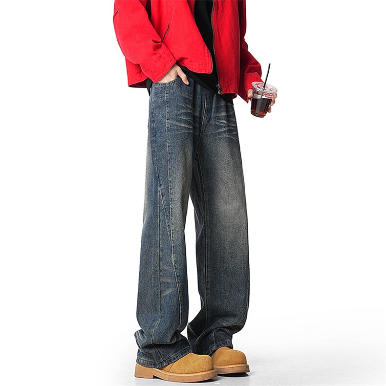 A408-24K70027-P55-X79-M-3XL美式高街休闲直筒微喇拼接水洗牛仔，男装休闲裤，电商A408