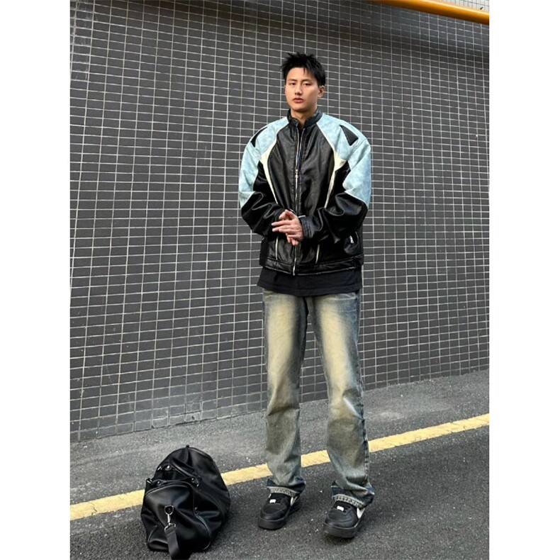 【有货】3607CC-特P85拼色机车皮衣棉服男加厚立领棒球夹克外套,男装夹克,星座1007（原301D）