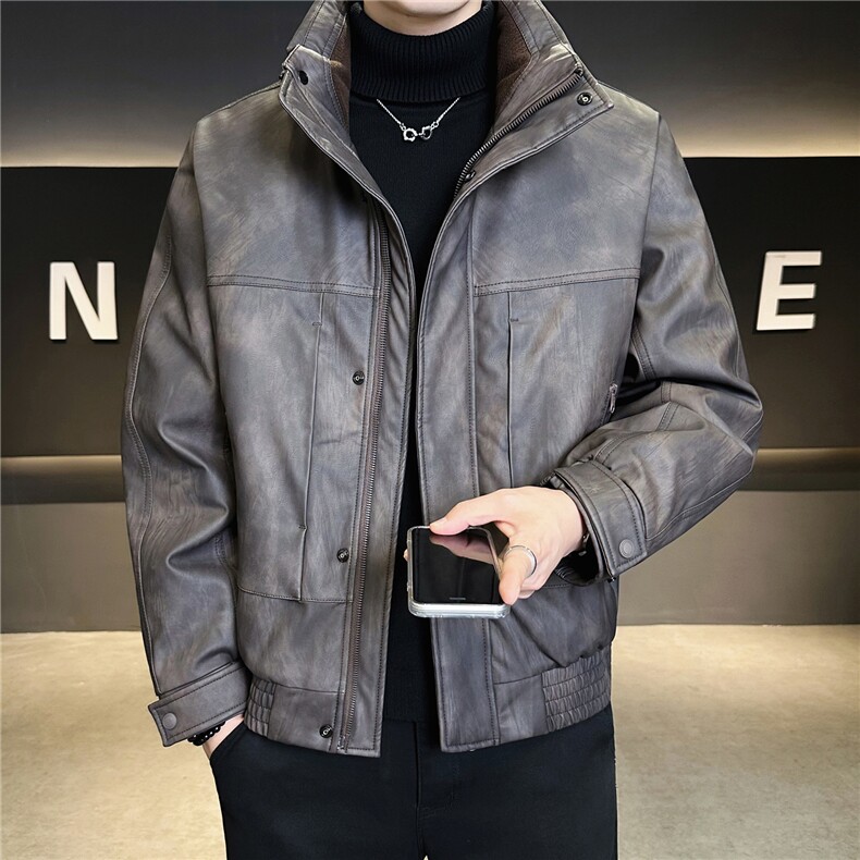 2553-P268-M-3XL标90绒店主立领休闲渲染皮质机车高品质羽绒服,男装羽绒服,电商B255
