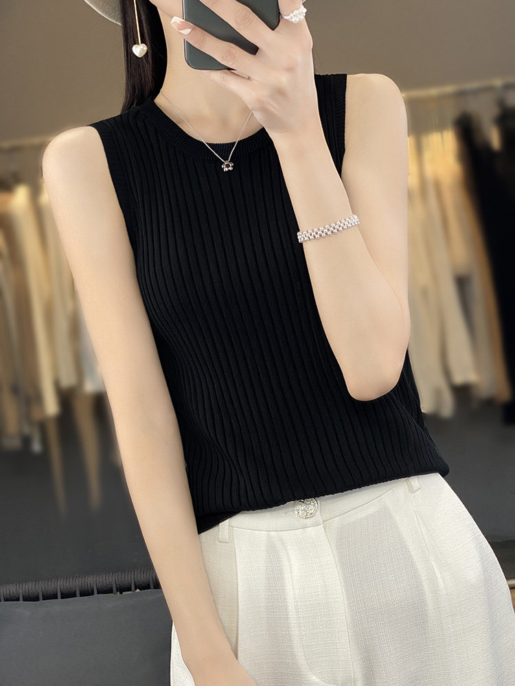圆领新款针织吊带女无袖纯色背心简约百搭宽松套头上衣内,针织衫/毛衣,戎洋