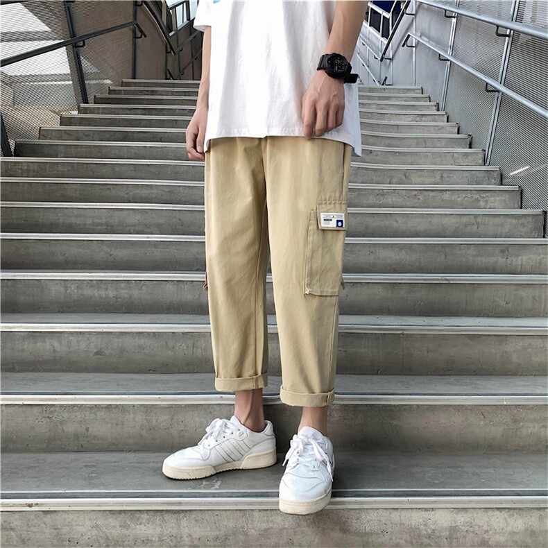 现货主推夏季港风潮男韩版直筒宽松休闲裤工装裤九分裤,男装休闲裤,星座1008