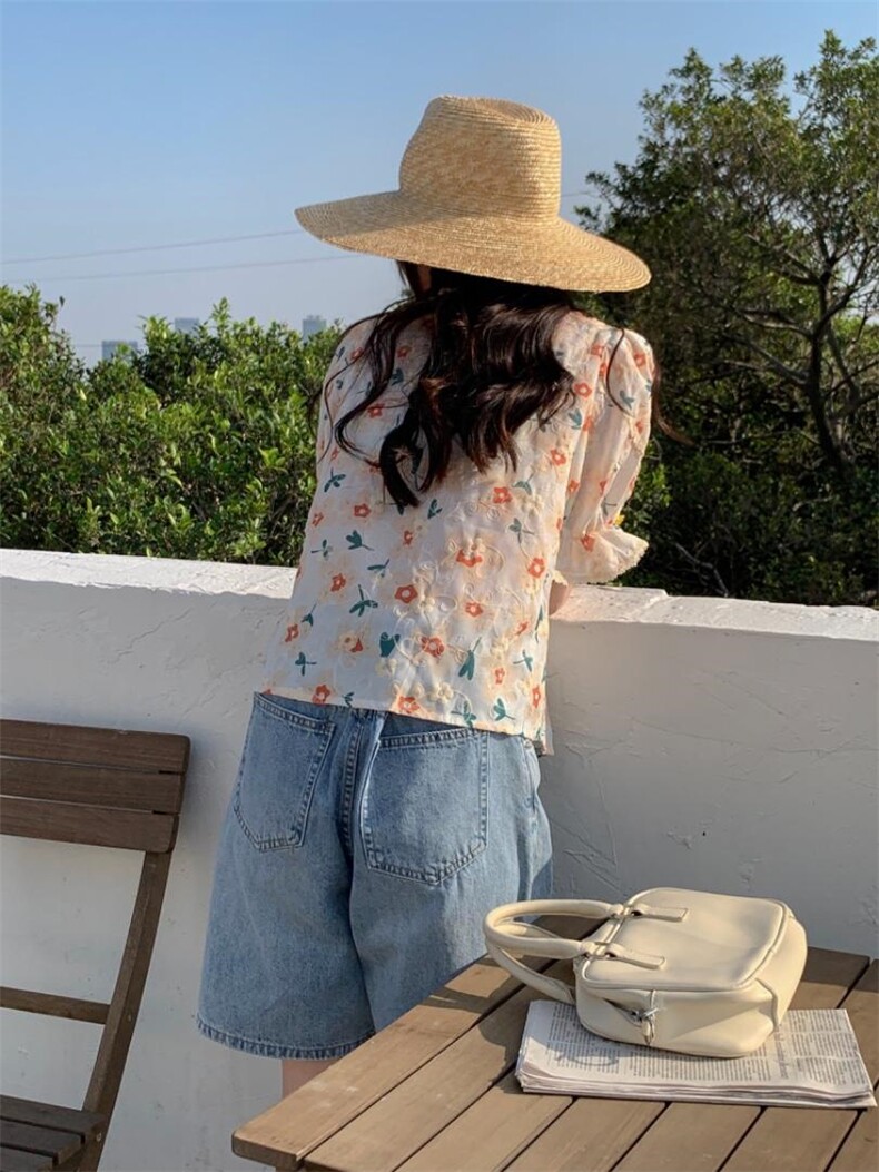 夏季新款短袖刺绣花朵小衫，其它，DAP