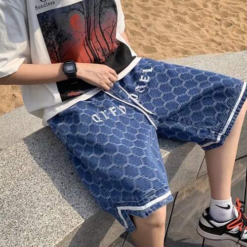 高街男夏季五分裤莽纹刺绣牛仔短裤N208P38，男装牛仔裤，星座1116-2