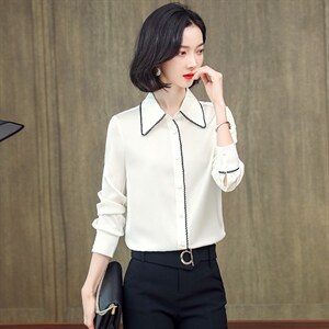 2023春秋季新款长袖衬衫女气质雪纺衫设计感小众时尚缎面轻熟上衣图片