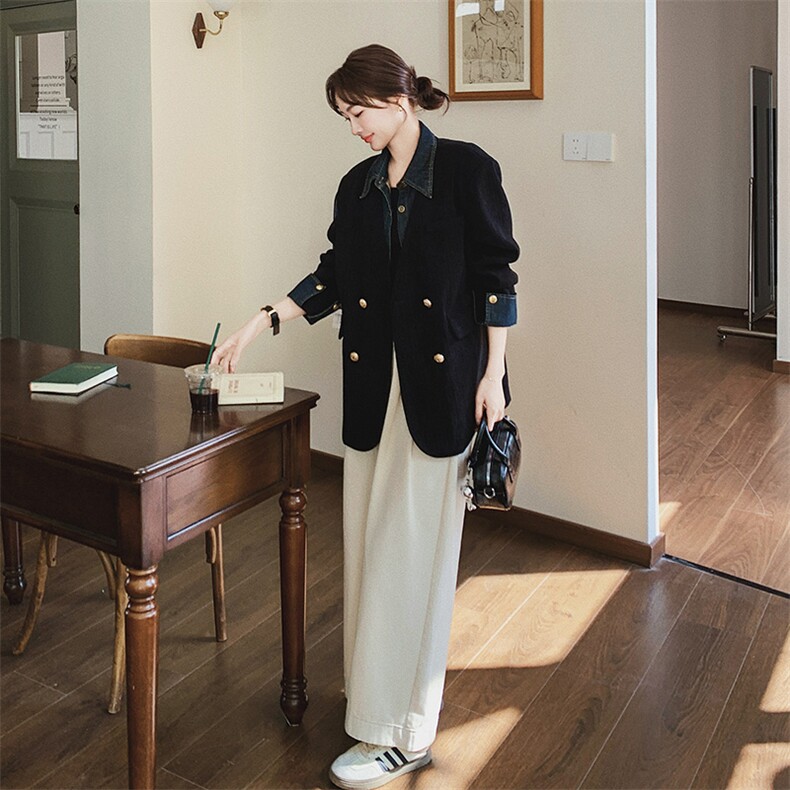 现货原创26春款牛仔灯芯绒拼接假两件西服2C293-Q813-P175-K258,女装西装,2C293