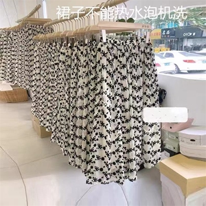 2021新款韩版松紧腰植绒碎花雪纺a字半身裙夏薄款中长款百褶裙潮图片
