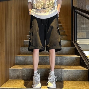 工装短裤男士夏季薄款潮流卡其色五分中裤宽松直筒裤子外穿运动裤
