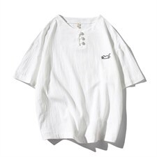 2021夏季新日系大码男棉小老鼠刺绣麻短袖亚麻风T恤T193-P30，男装T恤，电商A001