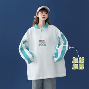 中性 秋季潮流字母印花撞色条纹宽松卫衣 B203JR P55控78加绒P65图片