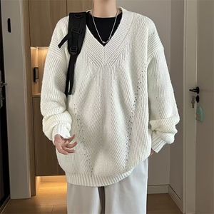 v领针织衫毛衣男秋季高级感上衣纯色潮牌线衣外套M5703/P52