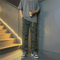 潮牌痞帅迷彩牛仔裤男春秋新款美式复古炸街裤子直筒伐木工装长裤，男装牛仔裤，星座302A-2