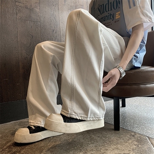 现货 100棉星巴克景白色全棉宽松直筒牛仔裤子男女休闲款 565/P49图片