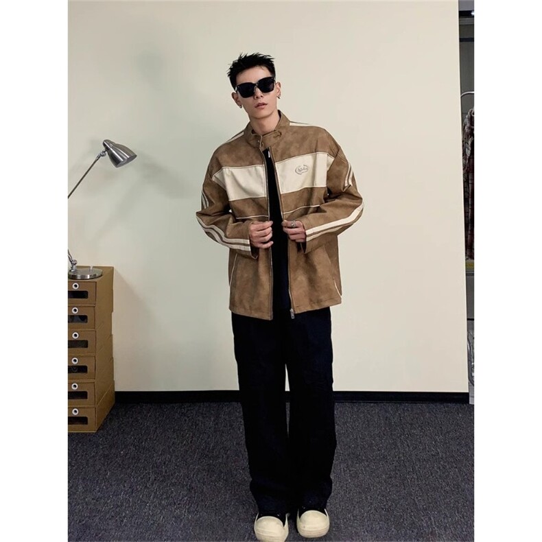 JK8547-P73美式机车风复古做旧皮衣外套男女水洗宽松高级感,男装皮衣,电商B323A