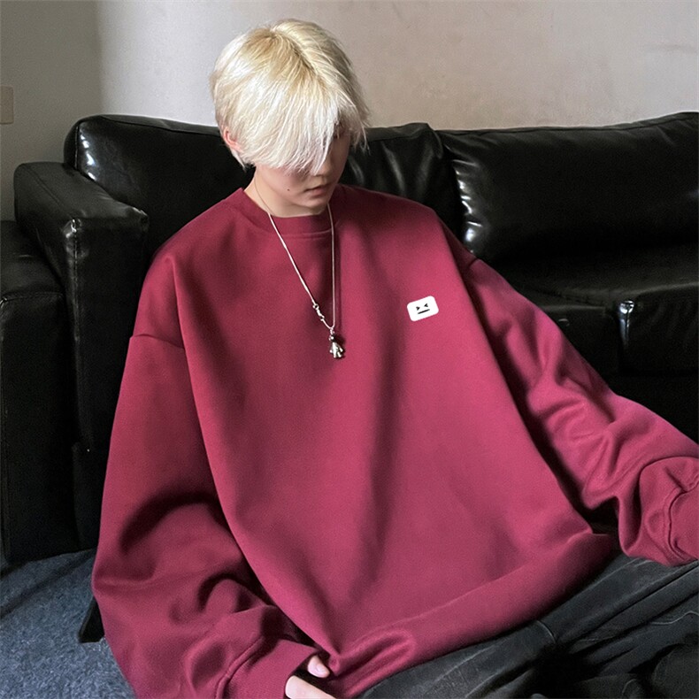 抖音品质春季新款潮流小标宽松圆领落肩卫衣JK23343特批24控39,男装卫衣,星座605(原A050)
