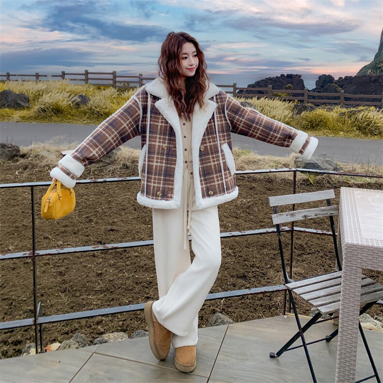 2025新款格纹皮毛一体复合加厚外套格纹皮毛一体182-8678P195K268,女装皮草,帛香坊