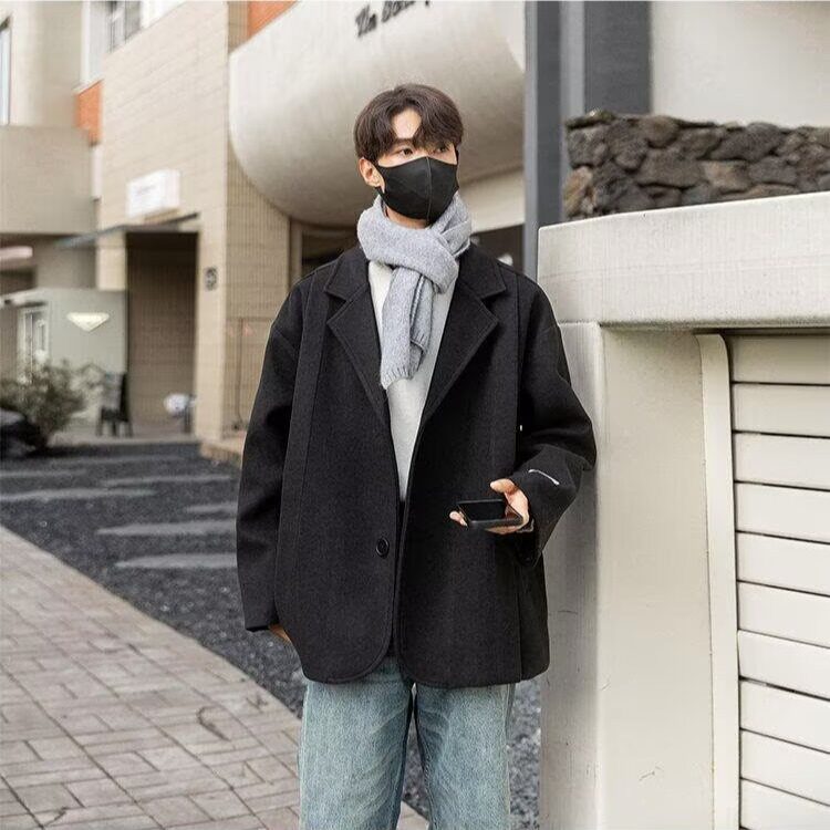 英伦男装黑色西装男春秋韩版潮流ins制服休闲痞帅毛呢外套薄款,男装西服套装,星座506A