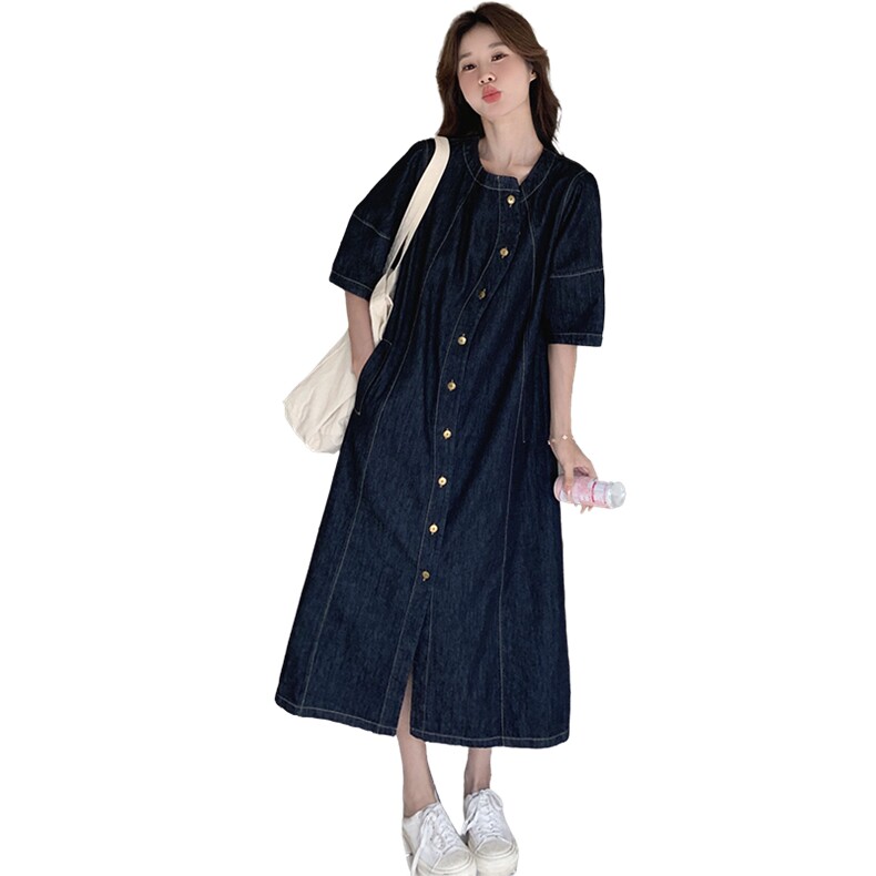 盐系气质时尚牛仔连衣裙女2025夏季新款韩版减龄宽松显瘦衬衫裙子,女装连衣裙,2C269