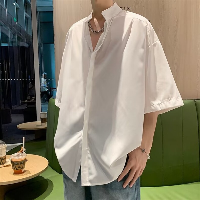 夏季薄款青少年短袖衬衫男士港风休闲潮牌宽松痞帅上衣CS030-P33,男装衬衫,星座308B-2