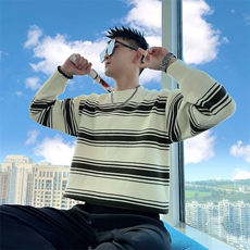 AM291/P85控115秋冬季社会小伙休闲百搭保暖条纹撞色毛衣男黑首，男装针织衫/毛衣，星座305B-1