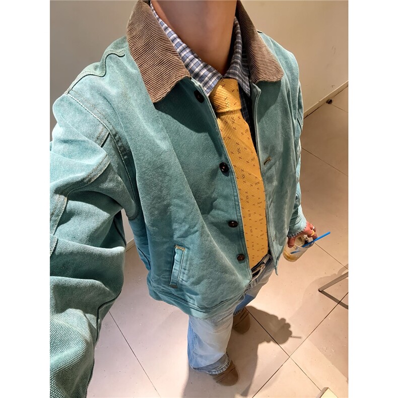 W10404-P70网图现货小马丁帆布外套纯棉孔雀绿宽松夹克外套,男装夹克,星座1608