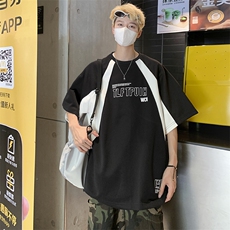 T5568-P30夏季宽松型拼色五分袖，男装T恤，星座1501-1