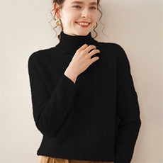 重磅三股加厚~菱形设计羊绒衫女纯色高翻领针织毛衣2025冬季新款，女装羊绒衫，奥帆羊绒