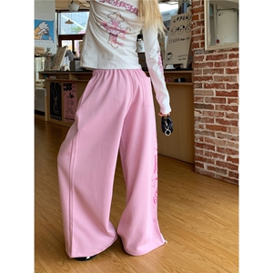 XHDD YAY美式嘻哈运动印花休闲裤女新款街头宽松百搭阔腿卫裤潮图片
