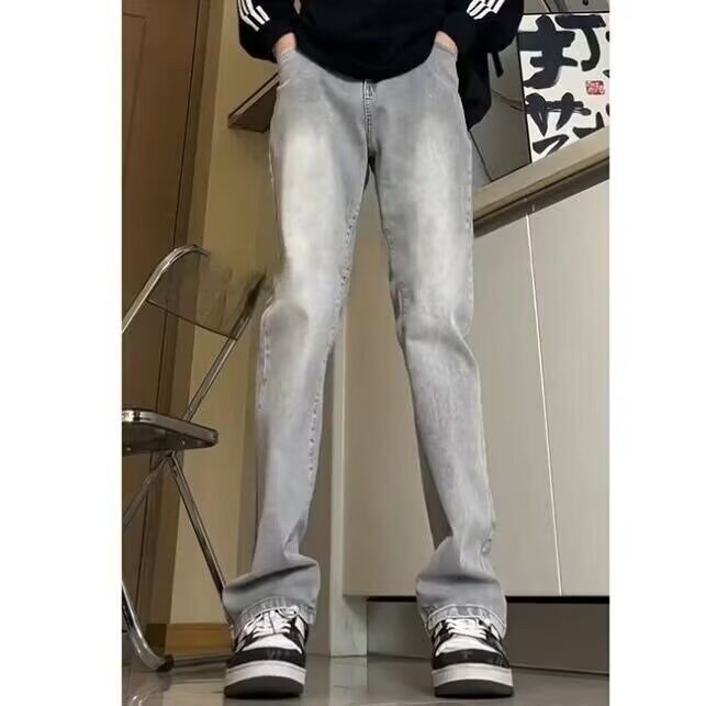 1506/QA99910/P56半松紧腰灰色微喇牛仔裤,男装牛仔裤,星座1506