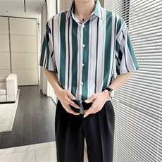 潮流夏季拼色青春流行五分袖宽松型男简约新款衬衫WC29P32，男装衬衫，星座1116-2