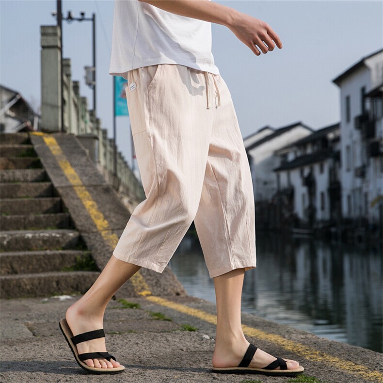夏季休闲裤男百搭棉麻宽松亚麻裤韩版潮流七分裤八分直筒K821P14,男装牛仔裤,电商B251A(原星座301D-4)