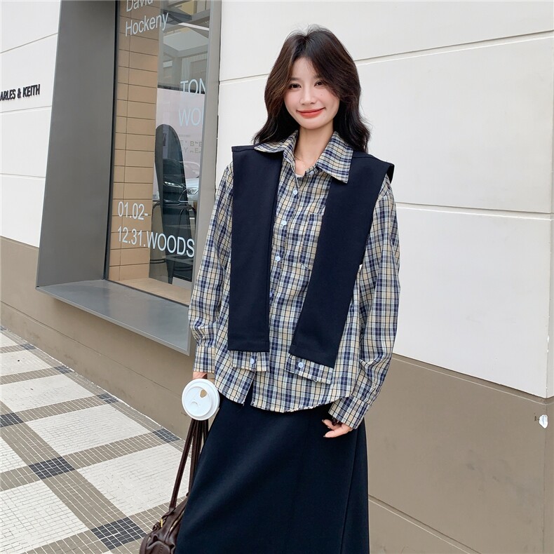 秋装新款！大量！格子衬衣三件套2C133-8971-P160-K228,女装套装/套裙,2C133